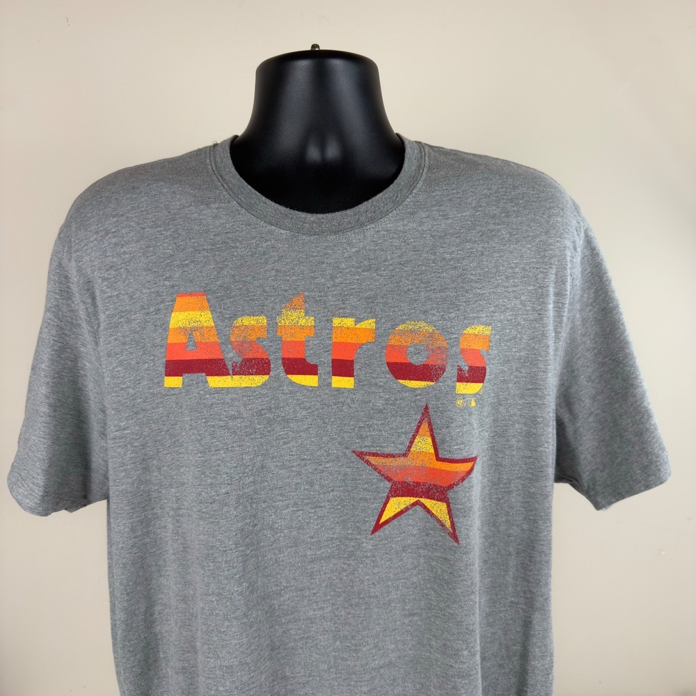 '47 Brand Retro Houston Astros MLB T-Shirt Mens XL Gray Distressed Rainbow Print